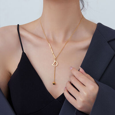 quality Factory Snake Bone Stainless Steel Chain Letter H Pendant Bow Necklace PVD Gold Plated Jewelry Necklace Tassel Design for Women factory