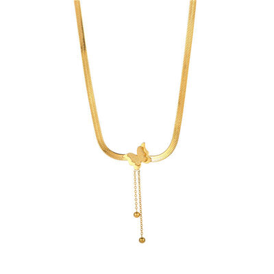 quality Factory Snake Bone Stainless Steel Chain Letter H Pendant Bow Necklace PVD Gold Plated Jewelry Necklace Tassel Design for Women factory