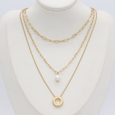 quality Statement Minimalist Ladies Gold Plated Jewelry Paper Clip Pearl Pendant Long Necklace Wholesale factory