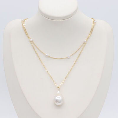 quality Statement Minimalist Ladies Gold Plated Jewelry Paper Clip Pearl Pendant Long Necklace Wholesale factory