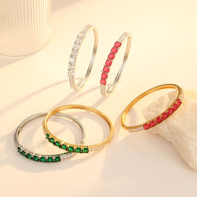 quality Fashion Jewelry Round Brass 18K Gold Plated Zircon Opened Bracelet factory