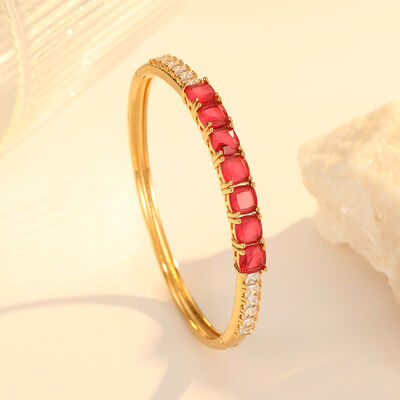 quality Fashion Jewelry Round Brass 18K Gold Plated Zircon Opened Bracelet factory