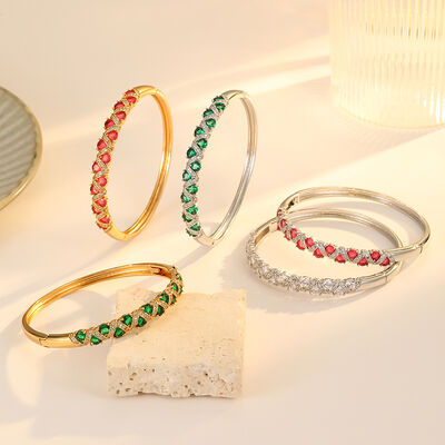 quality Jewelry Round Brass CZ 18K Gold Plated Palladium Zircon Retro Opened Bracelet factory