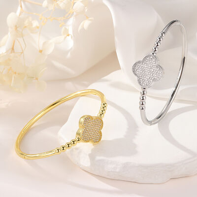 quality Brass Plated 14K Gold Palladium Sliver Can Be Opened Diamond Studded Clover Bangles Fashion Jewelry CZ Bracelet factory