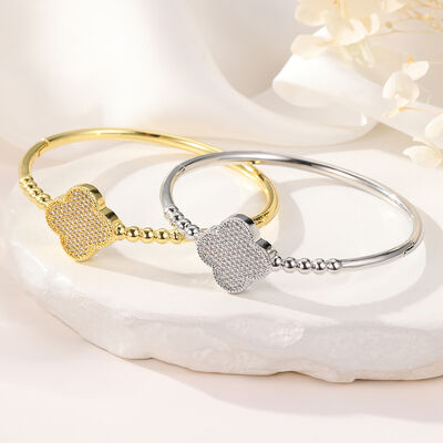 quality Brass Plated 14K Gold Palladium Sliver Can Be Opened Diamond Studded Clover Bangles Fashion Jewelry CZ Bracelet factory