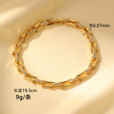 quality Personalized Trendy Jewelry 14K Gold Plated Brass Zircon Palladium Gold Geometric Ladies Toggle Clasp Link Chain Bracelet factory