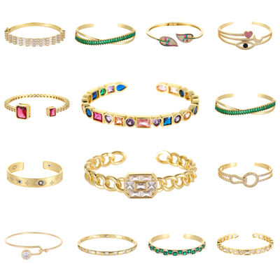 quality 2026 New Fashion Zircon Bracelet 14K Gold Adjustable Bangles Colored Zircon Devil's Eye Heart Shaped Gemstone Bangles factory