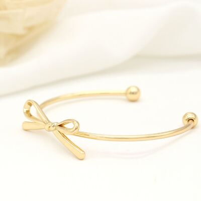 quality Factory Wholesale Fashion Jewelry Bracelet Brass 14K Gold Plated Bow Knot Opening Cuff  Bangle for Ladies factory