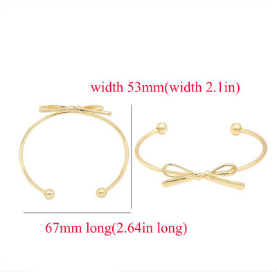 quality Factory Wholesale Fashion Jewelry Bracelet Brass 14K Gold Plated Bow Knot Opening Cuff  Bangle for Ladies factory