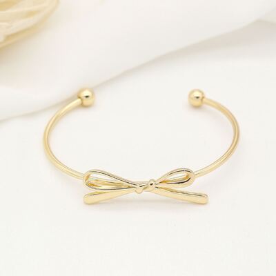 quality Factory Wholesale Fashion Jewelry Bracelet Brass 14K Gold Plated Bow Knot Opening Cuff  Bangle for Ladies factory