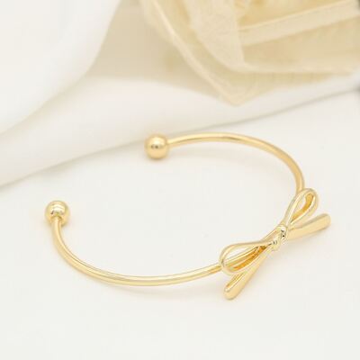 quality Factory Wholesale Fashion Jewelry Bracelet Brass 14K Gold Plated Bow Knot Opening Cuff  Bangle for Ladies factory