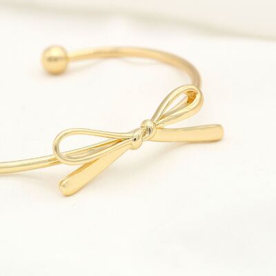 quality Factory Wholesale Fashion Jewelry Bracelet Brass 14K Gold Plated Bow Knot Opening Cuff  Bangle for Ladies factory
