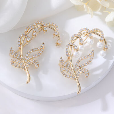 quality Brass Zircon Chest Temperament Multifunctional Branch Leaf Women's Dress Pin Accessories Pearl Style 14k Gold Plated Brooch factory