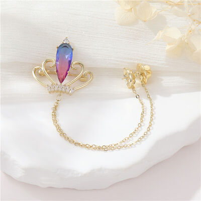 quality Factory Wholesale Brass Fashionable Highend Zircon Crown Brooch With Chain Retro Highend Suit Sweater Dress Skirt Accessories factory