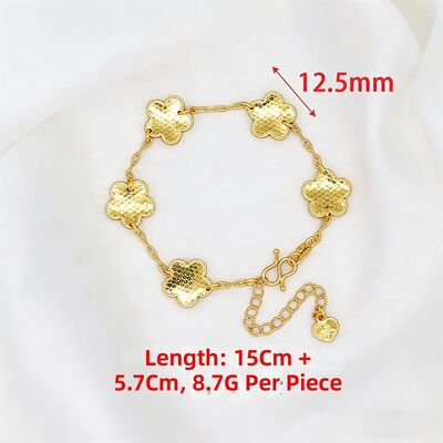 Quality Personalized Trendy Jewelry 14K Gold Plated Brass Zircon Gold Four Leaf Clover Ladies  Link Chain Clover Bracelet factory