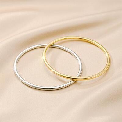 Quality Thin Plain Bangle Set 14K Gold Plated Brass Stackable Silver Gold Two Tone Circle Bracelet Anti Tarnish Jewelry factory