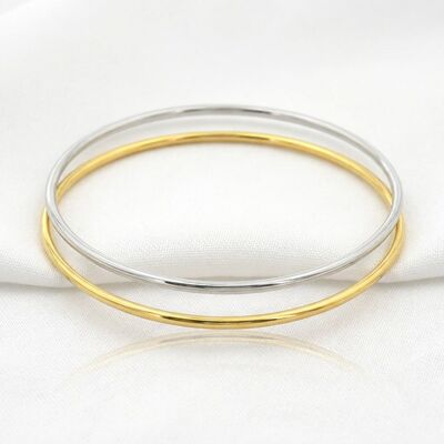 Quality Thin Plain Bangle Set 14K Gold Plated Brass Stackable Silver Gold Two Tone Circle Bracelet Anti Tarnish Jewelry factory
