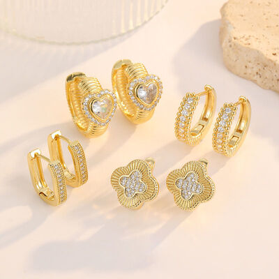 Quality New Arrival Full Rhinestone Heart Clover Hoop Earrings for Women 14K Gold Plated Fashion Jewelry Trendy Cross Huggie Earrings factory