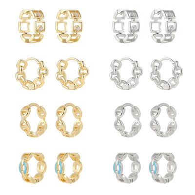 Quality Fashion Chain Link Geometric Huggie Earrings Brass Enamel 14K Gold Plated Hypoallergenic Hoop Earring for Women Daily Wear Gift factory