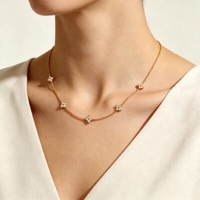 Quality Factory Wholesale Brass14k Gold Silver Plated Dainty Clover Station Cubic Zirconia Four Leaf Clover Collarbone Necklace factory