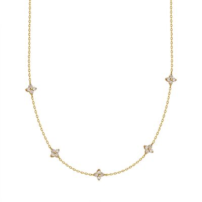 Quality Factory Wholesale Brass14k Gold Silver Plated Dainty Clover Station Cubic Zirconia Four Leaf Clover Collarbone Necklace factory