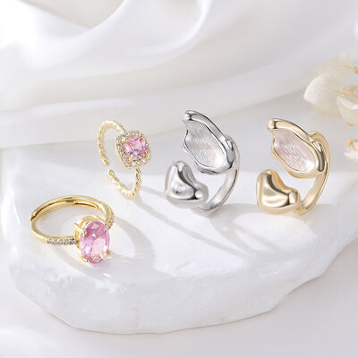 Quality Adjustable Open Rings Set Pink Cubic Zirconia Heart Enamel Rings 14K Gold Silver Plated Finger Rings Fashion Women Jewelry factory