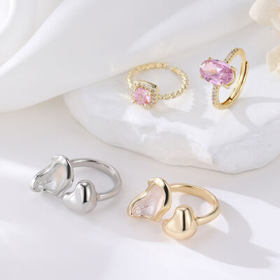 Quality Adjustable Open Rings Set Pink Cubic Zirconia Heart Enamel Rings 14K Gold Silver Plated Finger Rings Fashion Women Jewelry factory
