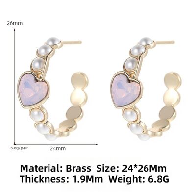Quality Wholesale Gemstone Pearl Huggie Hoop Earrings Women Vintage 14K Gold Silver Plated Zircon Heart Oval  C Shaped Hoop Earrings factory