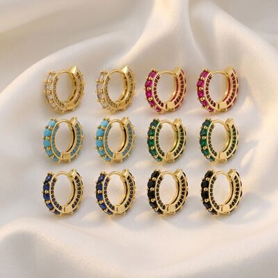 Quality Trendy 14K Gold Plated Brass Huggie Earring with Colorful Zircon Minimalist Jewelry Hoop Earrings Perfect for Daily Wear Gift factory