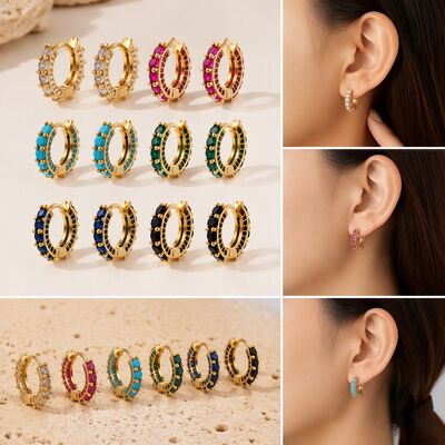 Quality Trendy 14K Gold Plated Brass Huggie Earring with Colorful Zircon Minimalist Jewelry Hoop Earrings Perfect for Daily Wear Gift factory