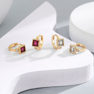 Quality Wholesale Vintage Square Cut CZ Stone Huggie Earrings Women Luxury Gold Plated Geometric Hoop Earrings Fashion Jewelry Ear Rings factory