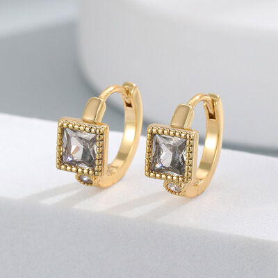 Quality Wholesale Vintage Square Cut CZ Stone Huggie Earrings Women Luxury Gold Plated Geometric Hoop Earrings Fashion Jewelry Ear Rings factory