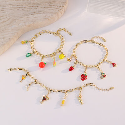 Quality Trendy 14K Gold Plated Brass Summer Beach Style Mixed Fruit Cocktail Colorful Enamel Charm Bracelets Wristband Party Accessories factory