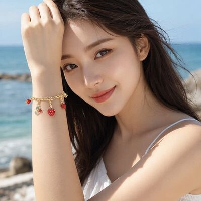 Quality Trendy 14K Gold Plated Brass Summer Beach Style Mixed Fruit Cocktail Colorful Enamel Charm Bracelets Wristband Party Accessories factory