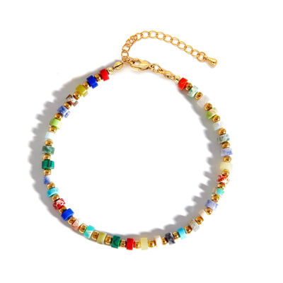Quality Vintage Boho Style Multi Color Natural Gemstone Beaded Bracelet Brass 14K Gold Plated Adjustable Holiday Fashion Bracelet factory