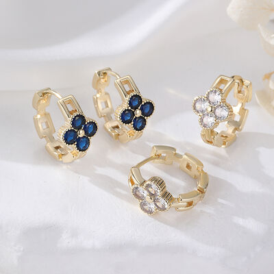 Quality Gold Plated Clover Huggie Hoop Earrings Blue White Cubic Zirconia Chain Link Ear Buckle Earrings Vintage Luxury Women Jewelry factory
