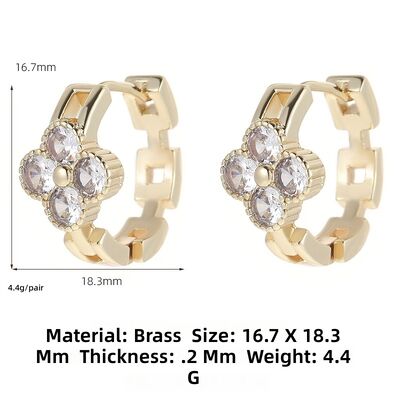 Quality Gold Plated Clover Huggie Hoop Earrings Blue White Cubic Zirconia Chain Link Ear Buckle Earrings Vintage Luxury Women Jewelry factory